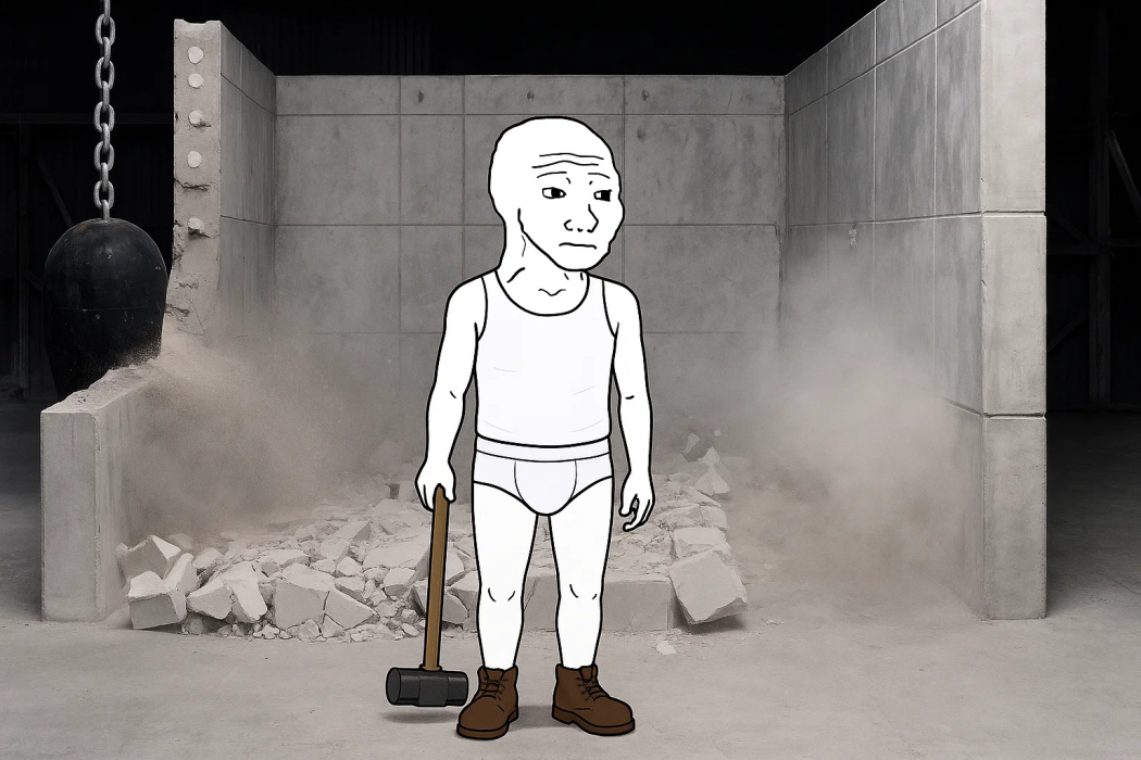 Wojak in demolished room